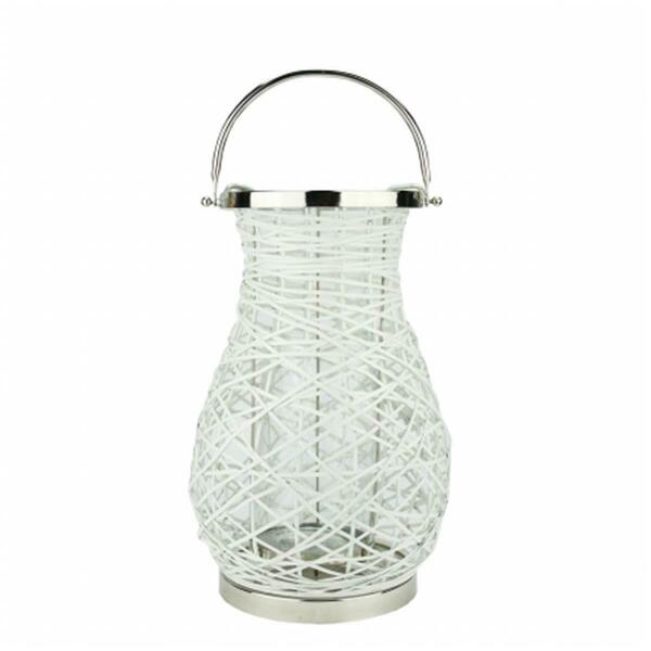 Northlight Seasonal Modern White Decorative Woven Iron Pillar Candle Lantern with Glass Hurricane 31580064